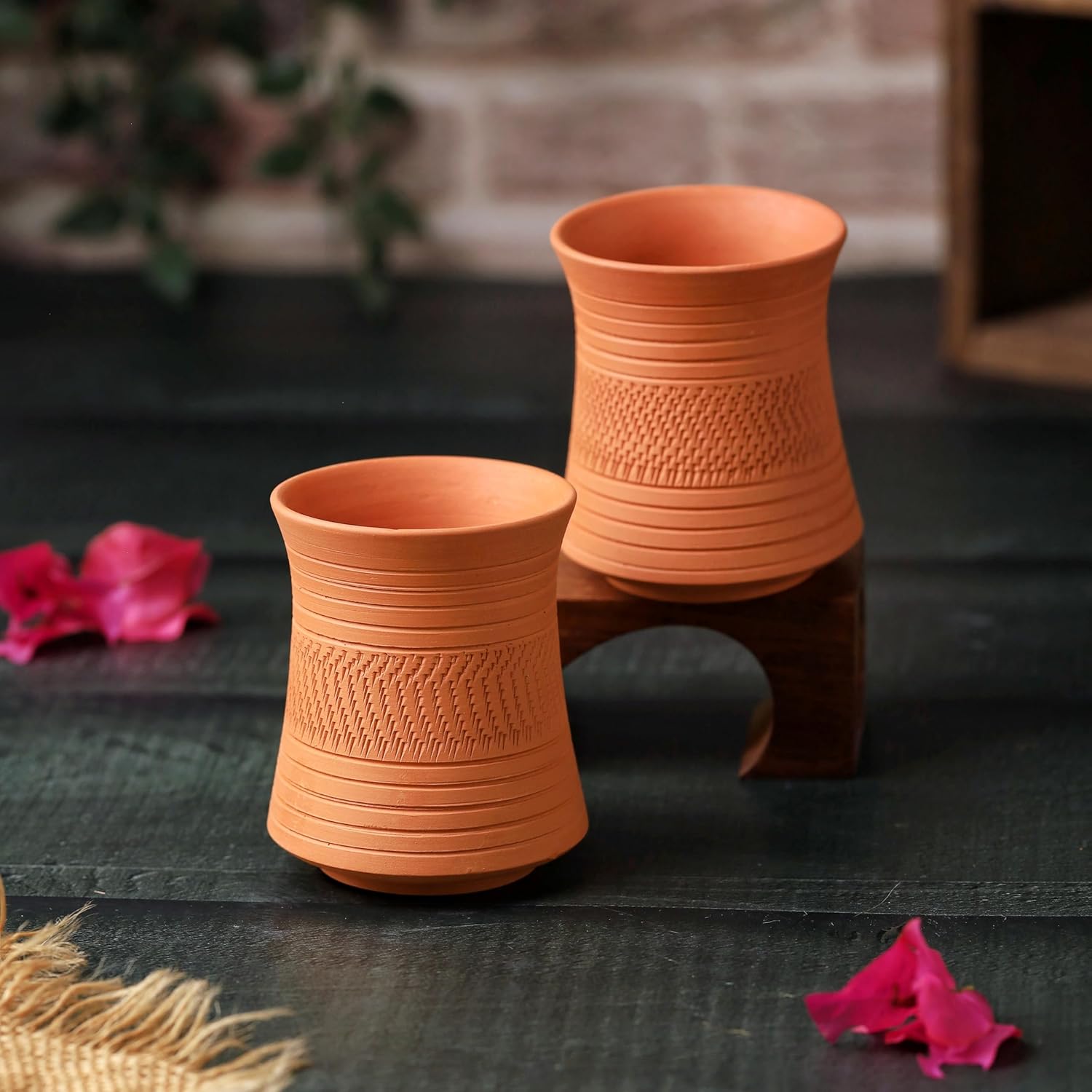 Handcrafted Terracotta Clay Glass Set | 250-300ML Clay Glass/Tumbler | Microwave Safe | Rustic, Artistic, Sustainable Drinkware (Terracotta Royal Regular Glass)